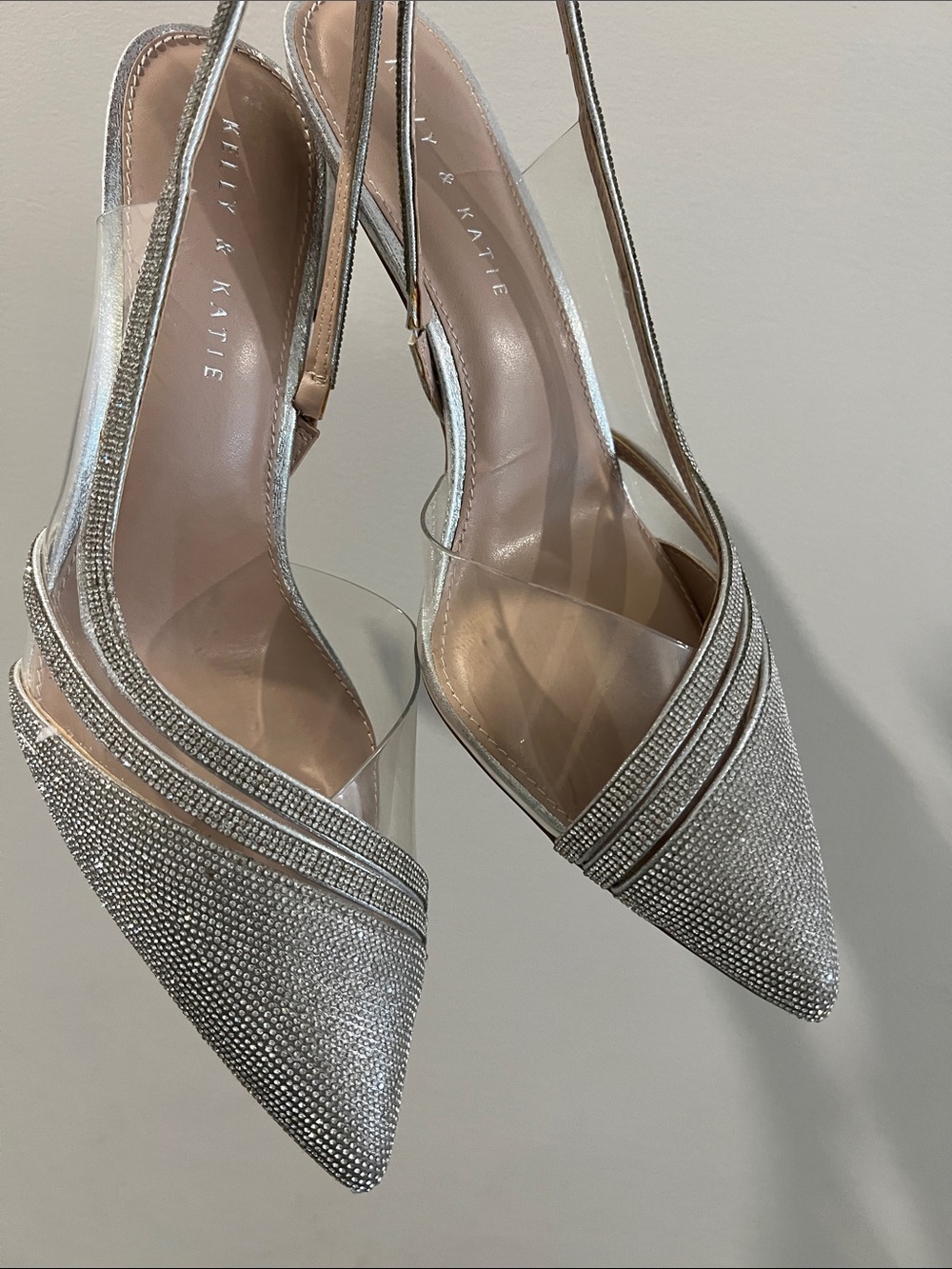 Kelly & Katie Silver Crystal Pointed Slingback Heels